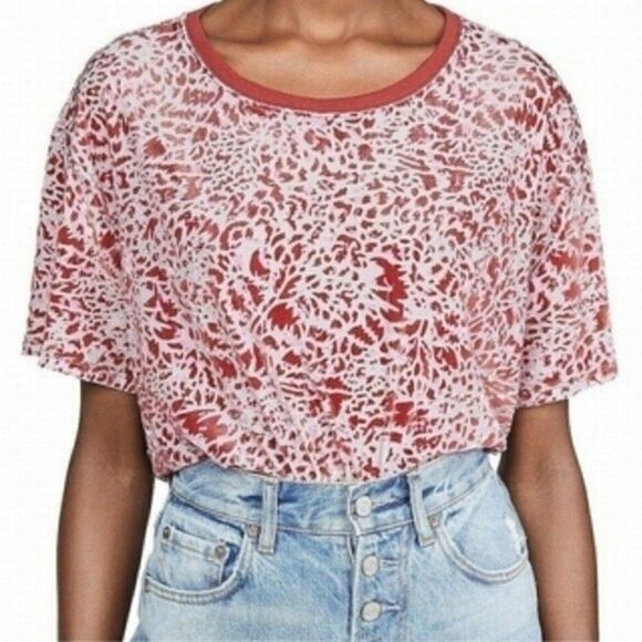 Free PEOPLE Teddy T-Shirt Velvet Red & Pink Size XS - Picture 10 of 13